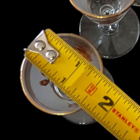 Libbey Golden Foliage Cordial Glasses Frosted Stemmed Gold Oak Leaf MCM Mad Men. - Picture 2 of 16